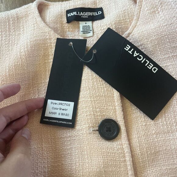 NWT Karl Lagerfeld Pink Sherbt‎ Coral Long Suit Jacket Blazer Size 2 - Picture 3 of 9